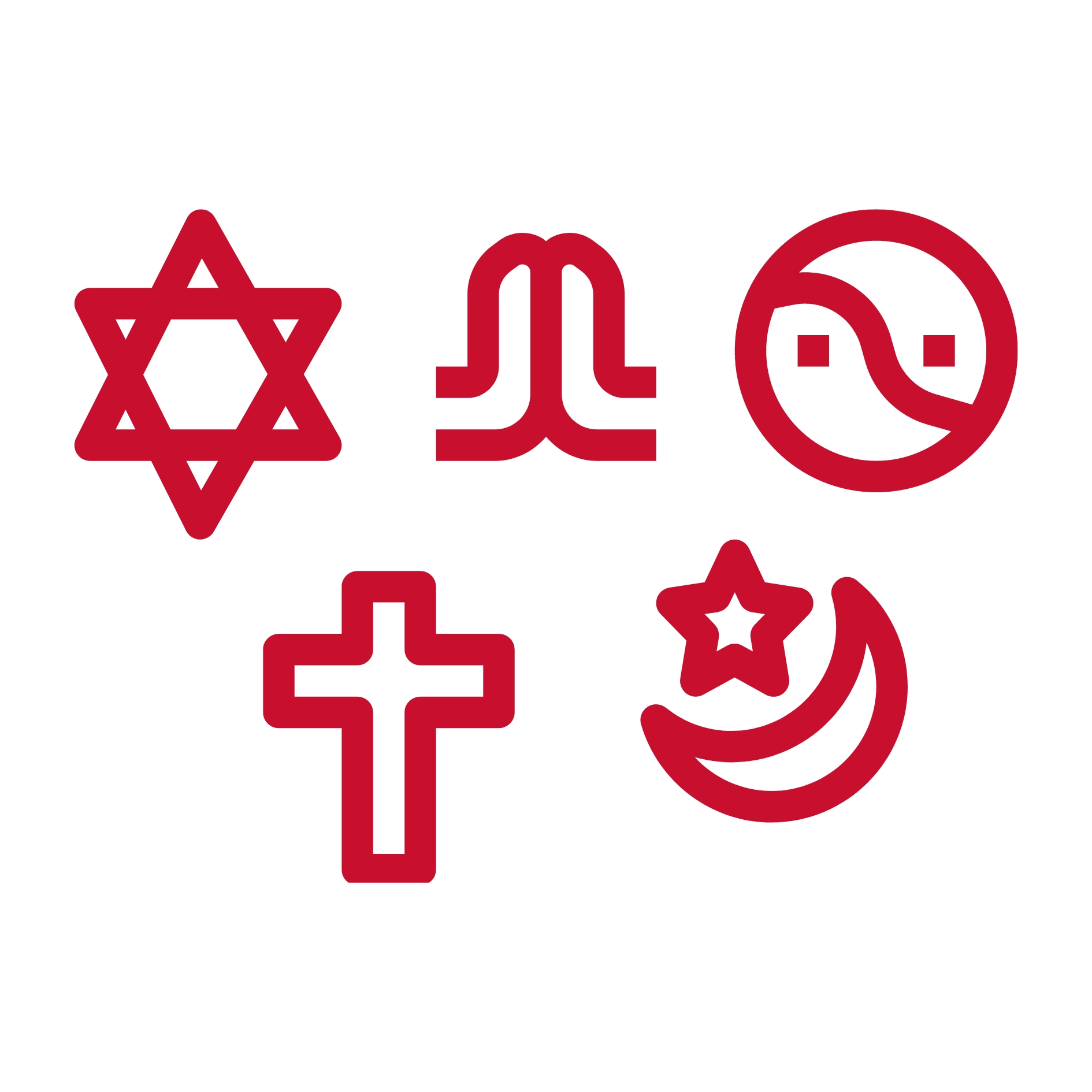 graphic of symbols of different religions (cross, yin and yang, Star of David, star and crescent)